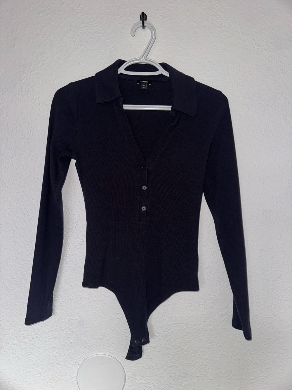 Express Navy Long-Sleeve Ribbed Polo Bodysuit